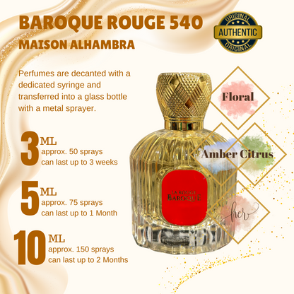 PERFUME DECANT Baroque Rouge 540 Maison Alhambra