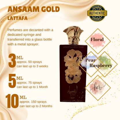 PERFUME DECANT Ansaam Gold Lattafa