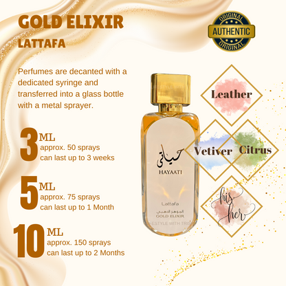 PERFUME DECANT Hayaati Gold Elixir Lattafa